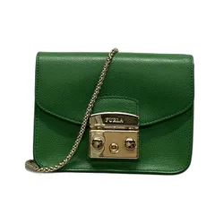 FURLA(フルラ) ショルダーバッグ美品  メトロポリス グリーン ミニバッグ/チェーンショルダー レザー