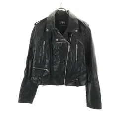 ZARA ザラ フェイクレザー ダブルライダースジャケット L ブラック レディース 古着