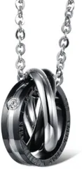 LIBERTY-M ネックレス メンズ レディース ペア トリプルリング ステンレス チェーンネックレス (ブラック,  内径14mm)