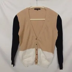 MACPHEE マカフィー コットンVネックカーディガン ベージュ×ネイビー 1サイズ（M相当） 〇□☆
