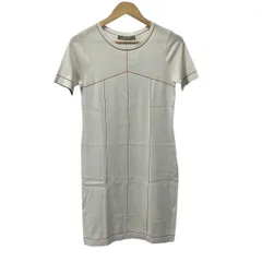 theory luxe(セオリーリュクス) ワンピース サイズ038 M レディース美品  - アイボリー×オレンジ クルーネック/半袖/ひざ丈/ニット