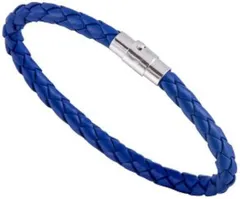 LIBERTY-M レザー ブレスレット PUレザー 編み込み 磁気ブレスレット メンズ レディース ユニセックス お揃い カップル 重ね付け ステンレス (ブルー,  ワンサイズ)