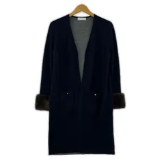 any SiS エニィスィス 袖ファー付き ニット ロングカーディガン size2/ネイビー