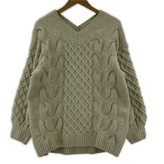 AZUL BY MOUSSY アズールバイマウジー ケーブル編み Vネックニット sizeS/ベージュ