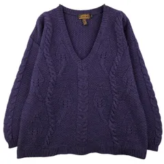 古着 80~90年代 エディーバウアー Eddie Bauer 黒タグ ケーブル編み Vネック コットン×ウールニットセーター レディースL相当/eaa458034