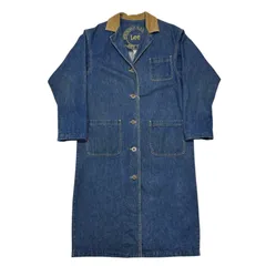 80s USA製 Lee デニム ショップコート M 襟コーデュロイ ロング丈 カバーオール ワークコート インディゴ アメリカ製 ヴィンテージ 古着 リー メンズ レディース ユニセックス アメカジ 雰囲気系【6058ST】