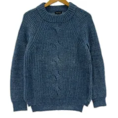 INDIVI インディヴィ アルパカ混 ケーブル編みニット size38/ブルー