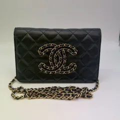 【鑑定済】CHANEL シャネル　ココマークチェーンウォレット　ラムスキン　３０番台　ギャランティカード