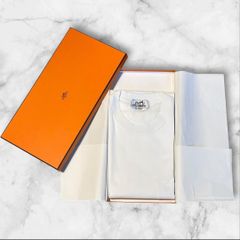 極美品 HERMES モザイク刺繍 ポケット Tシャツ 白 34 箱・タグ付