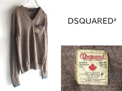 イタリア製 DSQUARED2 ディースクエアード 2013AW チェック柄チーフ付 デニムレイヤード/ドッキング ロゴワッペン ウール Vネックニット XS