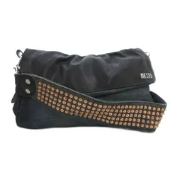 ディーゼル DIESEL ショルダーバッグ 斜め掛け デニム地 レザー 黒 ブラック インディゴ スタッズ付き /FF