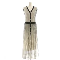 ジャスグリッティー JUSGLITTY 24SS 配色 プリーツ ニット ワンピース ロング ノースリーブ 2 ホワイト ブラック /HK ■OS