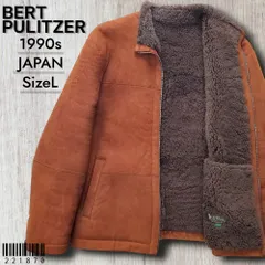 BERT PULITZER バート ピューリッツァー■美品 1990s 後期 日本製 羊革×羊毛 シェアードムートン シアリングジャケット L 茶 シープスキン ヌバック調 短毛 ミドルネック アウトドア 本革 スエード レザー シングル リアル