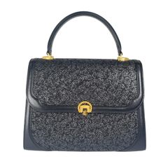 良品 印傳屋 トートバッグ A4 ネイビー レザー 花柄 ハンドバッグ 