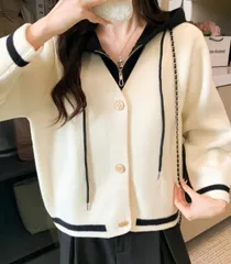 レイヤード 春新商品 フー ニット カーディガン 春 アウター デイリー