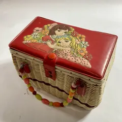 ★ 希少 昭和レトロ ビニールカゴ カゴバッグ ビーズ 美少女キャラクター  現状品