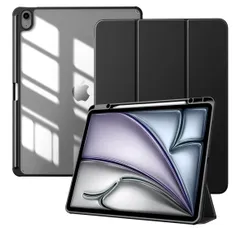 TiMOVO iPad Air 13インチ ケース（M3/M2）2025/2024 13インチiPad air M3 M2 カバー ペン収納 透明バック PencilProワイヤレス充電対応 PUレザー 三つ折り TPU スタンド オートスリープ機能付き