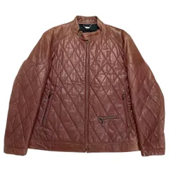 ☆冬物セール☆ S.T. Dupont エス・テー・デュポン 羊革 キルティング レザージャケット ライダースジャケット メンズ サイズ50 ブラウン【送料込み】