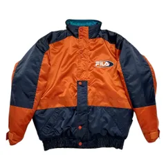 ☆冬物セール☆ FILA フィラ 中綿 ナイロンブルゾン ジャケット Mサイズ オレンジ×ネイビー レトロ ヴィンテージ 防寒 【送料込み】
