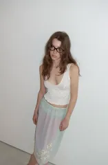 オーバーデューフレア FLOWER U NECK シャーリング トップス シャーリングトップス