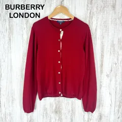 BURBERRY LONDON バーバリーロンドン ホース ロゴ刺繍 ノバチェック ウォッシャブル ウールニット 長袖 カーディガン レッド レディース トップス