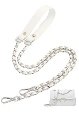 約120cm バッグ用 バッグ用 ラップ 単品 (レザー(一部) ショルダースト ショルダースト 持ち手ストラップ 交換用 バッグ修理 白＋銀) ひも ショルダーバッグ チェーンショルダーストラップ ショルダーストラップ [VEAGIA]