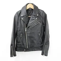 スカルワークス Skull Works ライダース レザージャケット ダブル 裏キルト ジップアップ 牛革 刺繍 スカル 黒 ブラック S