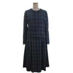 レリアン Leilian 美品 セットアップ スーツ ノーカラー フルジップ スカート ひざ丈 チェック 青 ブルー 11