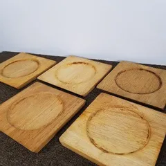 キッチン用品 食器 木製プレート 四角型円形くぼみあり 5枚 A6830A06