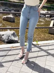 ユニコン 快適 スリット ストレートフィット ライトブルー デニム ズボン