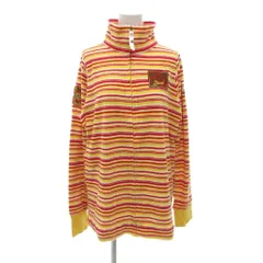 ディーゼル DIESEL 美品 ジップアップカットソー S イエロー 黄色 レッド 赤 ジップアップ パイル地 ボーダー ハイネック /IU