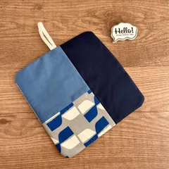 No.89 裏も可愛い♡パッチワークポットマット✴︎幾何学　ブルー