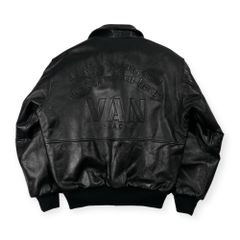 VANJACKET オールレザージャケット スタジャン 牛革 刺繍 ブラック
