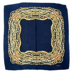 CHANEL チェーン柄 シルク ブラック スカーフ