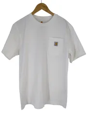 カーハート 胸ポケット ワンポイントロゴ Tシャツ 白 M 首元汚れあり 古着　Made inグアテマラ