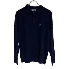  FRED PERRY フレッドペリー ウール ニット シャツ 長袖 ロング ネイビー シンプル カジュアル 無地 メンズ 42【ZK40】