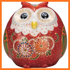 【新品】 九谷焼 ふくろう 置物 開運 厄除け 高さ7.5cm 2.5号 赤茶盛 K9-1684 0