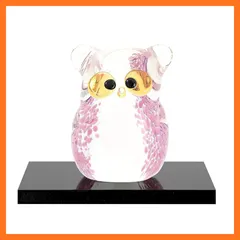 【新品】 粋工房 博多びーどろ ガラス 置物 フクロウ 蓄光ふくろう ピンク (飾り台付き) 幅6×高さ8cm 日本製 ガラス細工 玄関 風水 開運 縁起物 0