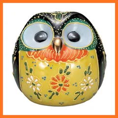 【新品】 九谷焼 ふくろう 置物 開運 厄除け 高さ6.5cm 2.2号 黒盛 K9-1680 0