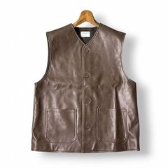 レザー ベスト（XL）ジレ Vネック シンプル ラム 羊革風 ヴィンテージ