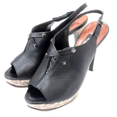 ダイアナ DIANA ブーツサンダル オープントゥ ピンヒール 総柄 レザー 24 黒 ブラック ベージュ /RT