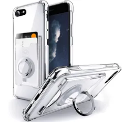 リング付き スタンド機能 リング付き 背面ポケット 耐衝撃 カード収納 透明 ケース TPU ケース 用 スマホケース 用 アイフォン7・8・SE[第3 SE2・7・8 /2世代] iPhone iPhone 用カバー SE3 - UP クリア SHIELDS
