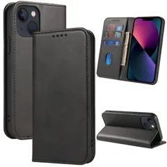 スタンド機能 人気 カード収納 マグネット式 上質 手触りが良い 全面保護 6.1インチ対応 着脱しやすい 軽量 EUMADOVE 耐摩擦 耐衝撃 (ディープブラック レザー 携帯カバー iPhone 手帳型 ケース 13) 13 iphone