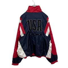 00s USA古着ナイロンジャケット 白×赤×黒 L ジップブルゾン ジャンパー