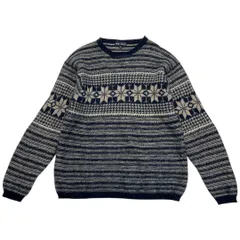 90s UNIQLO ユニクロ 総柄 ノルディック柄 ニット セーター メンズ Mサイズ ネイビー ヴィンテージ 送料込み