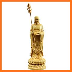 [Brand New] Standing Jizo Bodhisattva Statue, Buddhist Statue Ornament, High-Quality Natural Boxwood Carving [Wooden Buddha Statue, Bodhisattva, Sculpted Buddha Statue] Fine Art, Wood Carving, Buddhist Altar Statue, Hand-Carved Buddha Statue, Boxwood, Wooden Sculpture, Good Fortune, Prayer, Protection from Evil, Guardian Deity (Size: 10.2 cm) 1