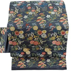 【美品】 名古屋帯 秀品 秋草 金銀糸 青灰色 正絹 【中古】