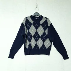 M) UNIQLO ユニクロ ラムウール アーガイル パータン ニットTシャツ