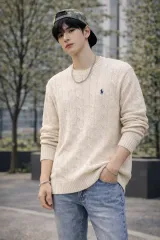 Polo ラルフローレン ケーブルニット クルーネック ケーブル編み セーター - アイボリー