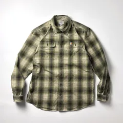 Carhartt カーハート ネルシャツ フランネルシャツ ヘビーネル シャツ L グリーン 緑 オンブレチェック シャドーチェック チェック柄 厚手 コットン 長袖 ワークシャツ 90s USA古着